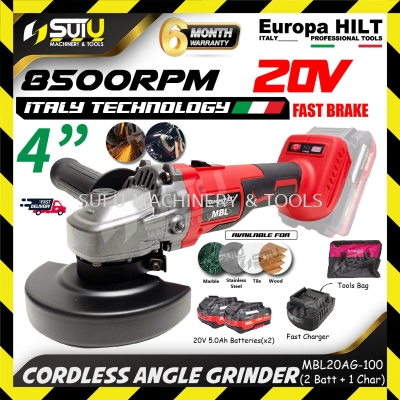 NEWEUROPA HILT MBL20AG-100 20V 4" / 100MM Brushless Cordless Angle Grinder 8500RPM w/ 20V 5.0Ah Starter Kit