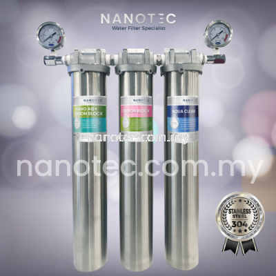 NanoTec 304 Stainless Steel Premium 20  Triple Housing Water Filter 