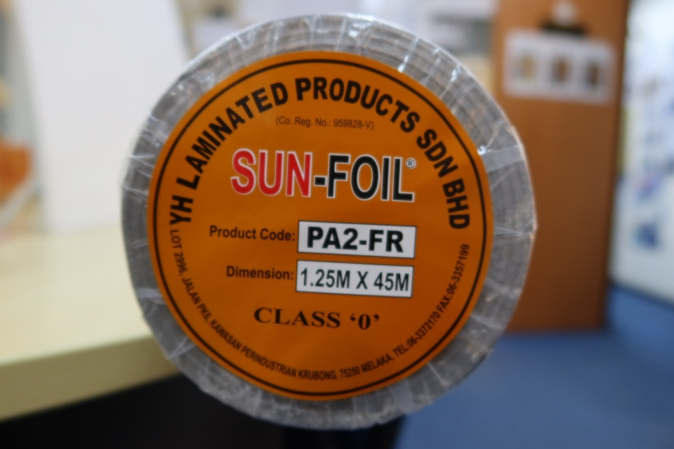 SUN-FOIL PA2-FR (AC) 1.25M x 45M (ALU/REINFORCEMENT SCRIM/KRAFT PAPER/ALU) CLASS 'O' ALUM. FOIL