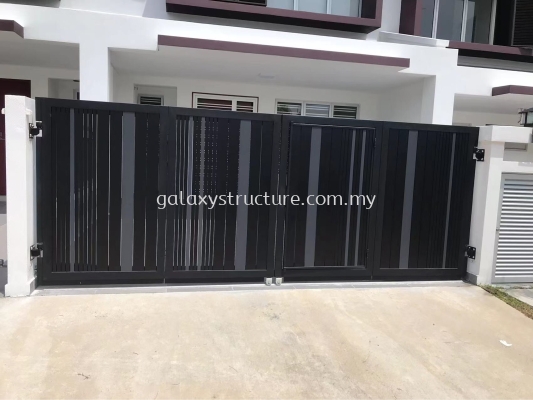 To Supply and Fabrication Powder Coated Window Grille & Door Grille with Handle Key Lock / Galvanized Powder Coated Folding Gate with Aluminium Plate and Small Door / Install Autogate Motor System & New Gate Stainless Steel Track Way - Telok Panglima Garang