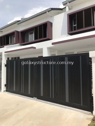 To Supply and Fabrication Powder Coated Window Grille & Door Grille with Handle Key Lock / Galvanized Powder Coated Folding Gate with Aluminium Plate and Small Door / Install Autogate Motor System & New Gate Stainless Steel Track Way - Telok Panglima Garang