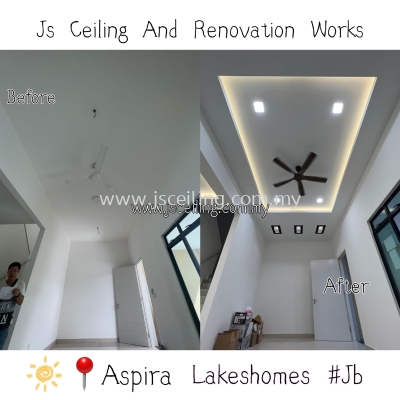 Cornices Ceiling Design #Aspira Lakehomes #Gelang Patah #Jb. #Living Hall Lightholder design #included Wiring #Led eyeball #Inner Light Led strip #Free On-site Quotations. #Free on-site Measurement 