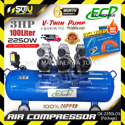 [PACKAGE] ECOPOWER / ECP OK-2250LOS / OK2250LOS / OK-2250 LOS 100L 3HP 8Bar Air Compressor /Kompressor 2250W