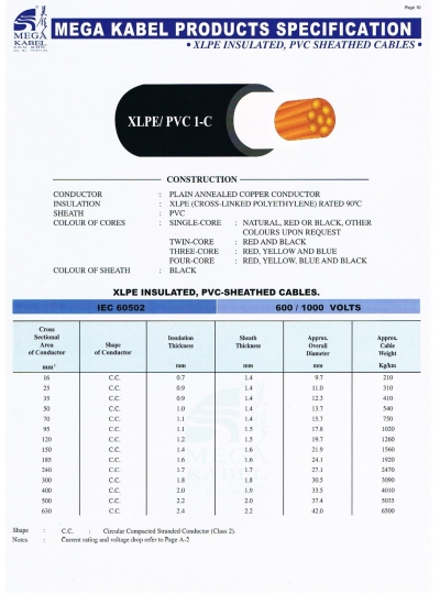 1 Core Xlpe/Pvc Cable