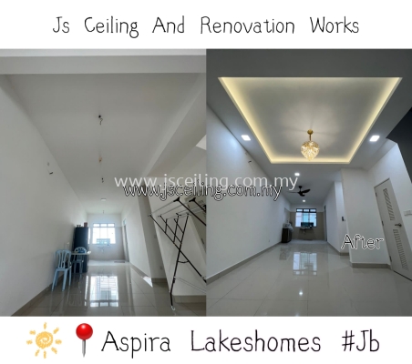 Cornices Ceiling Design #Aspira Lakehomes #Gelang Patah #Jb. #Living Hall Coffered Light design #included Wiring #Led eyeball #Inner Light Led strip #Free On-site Quotations. #Free on-site Measurement 