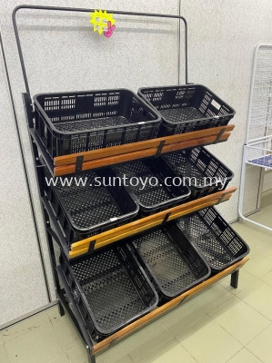 3 Tier Fruits & Vegetable Stand (Wooden Front Panel)