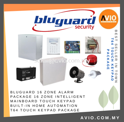 Bluguard T64 16 Zone Alarm Package Set Touch Screen Keypad Built in Home Automation Port T64 TOUCH KEYPAD PACKAGE