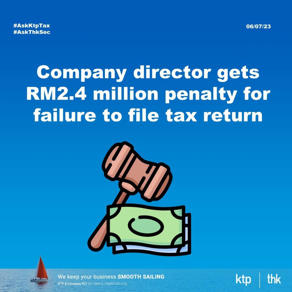 Company director gets RM2.4 million penalty for failure to file a tax return