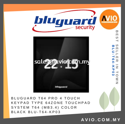 Bluguard Alarm 64 Zone Pro 4 Touch Keypad Color Screen for T64 Alarm System use Black with Light BLU-T64-KP03