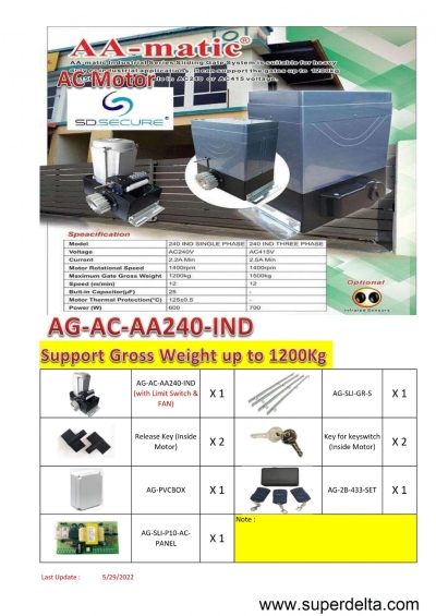 AA240-IND AC SLIDING AUTOGATE (Limit Switch)