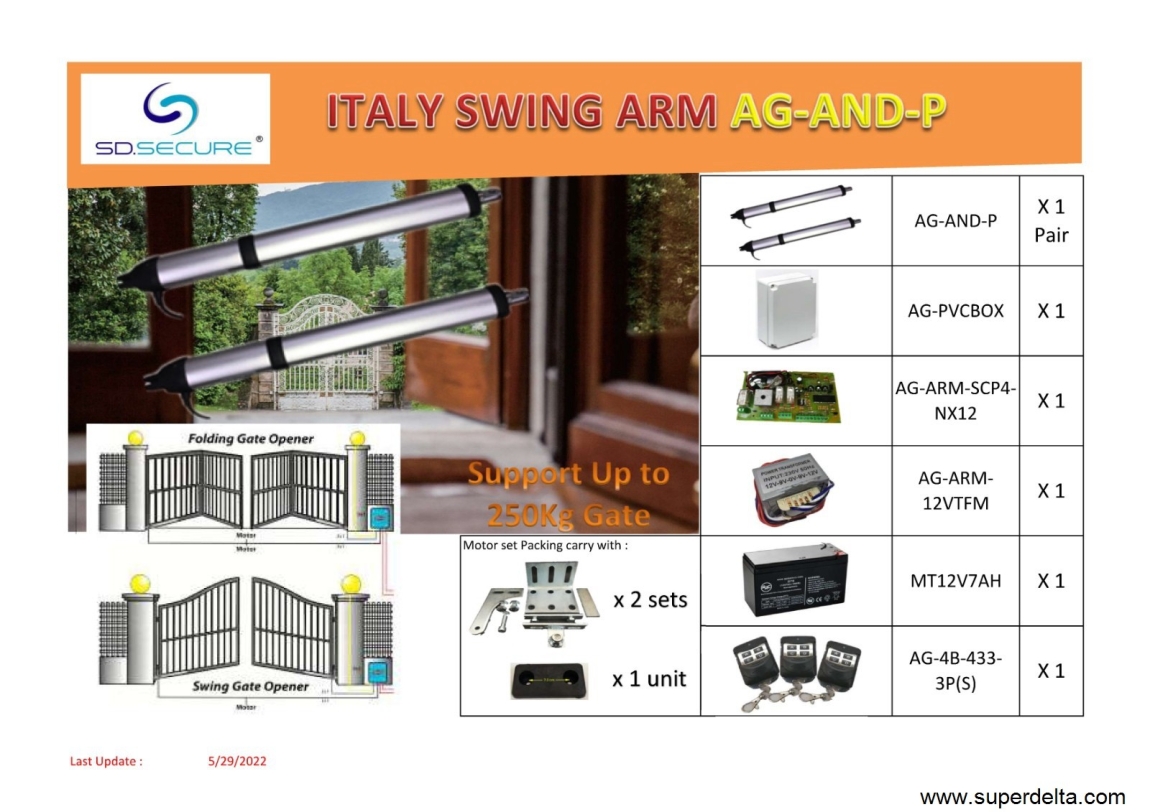 AND ITALY SWING ARM AUTOGATE AND ITALY Autogate System Arm Autogate Choose Sample / Pattern Chart