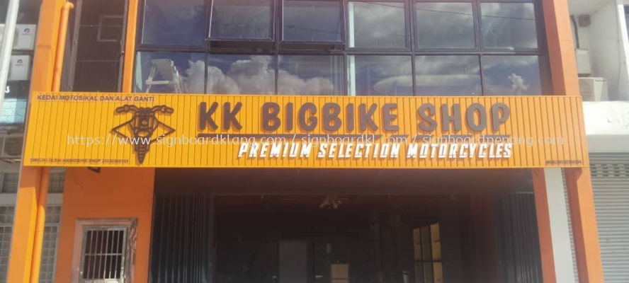 Kk Bigbike Shop Aluminium Ceiling Trim Base With 3D PVC Cut Out Lettering Logo Signboard At Bandar Sunway Petaling Jaya 