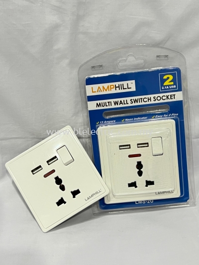 13A Multi Universal Wall Switch Socket with 2 USB