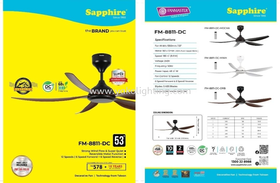 FM8811-DC-53" SAPPHIRE CEILING FAN CEILING FAN 