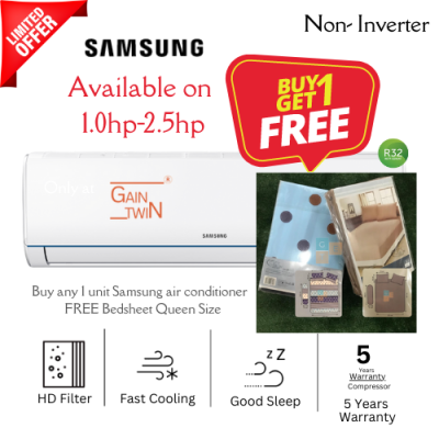 Samsung 1.5hp Wall Mounted R32 Non Inverter Model : AR12TGHQABUNME/AR12TGHQABUXME)