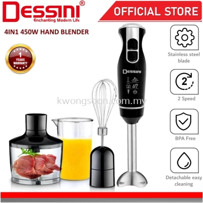 DESSINI ITALY 4 IN 1 Hand Blender Chopper Mixer Grinder Juicer Food Processor Stainless Steel Knife 