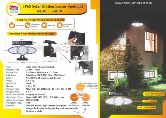 24010 BK SOLAR LED-DL MOTION SENSOR 