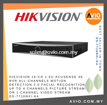 Hikvision 16CH 16 Channel 4K 8MP 1.5U AcuSense IP Network NVR Recorder 160Mbps Bandwidth Face Recognition DS-7716NXI-K4