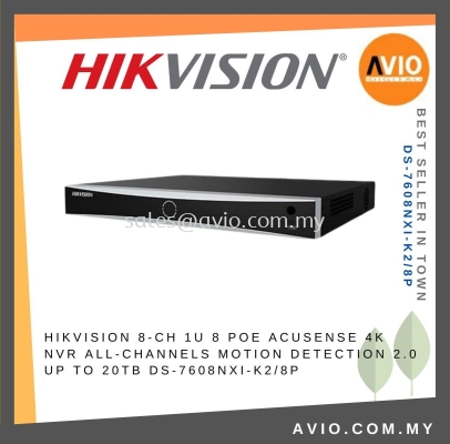 Hikvision 8CH 8 Channel 4K 8MP H.265 1U IP Network NVR CCTV Recorder 80Mbps Bandwidth 2x Hdd Bay 8x POE DS-7608NXI-K2/8P