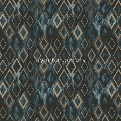 Decorum Standing 07 Cobalt Graphical Velvet Curtain Upholstery