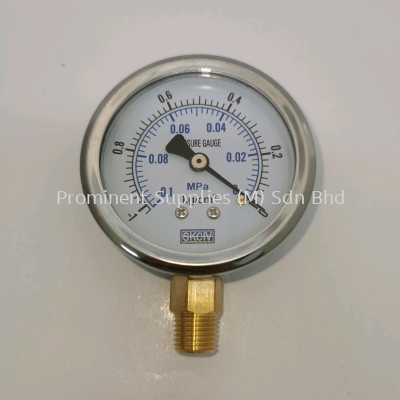 2 1/2 Dial Vacuum Gauge | Bottom Connection 1/4" | Reading 0 to - 0.1 MPa or 0 to -1 kg/cm2 | Stainless Steel Body | Brass Connector  