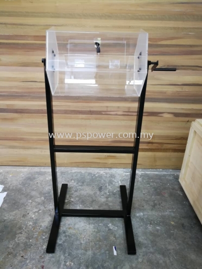 acrylic lucky draw box with metal stand