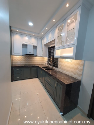 White & Dark Nyatoh Kitchen Cabinet