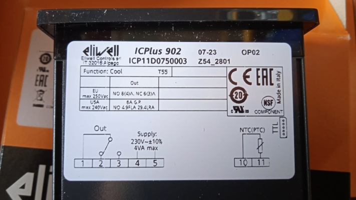 ELIWELL IC PLUS 902 PTC-NTC 230V TEMPERATURE CONTROLLER C/W 1 PTC SENSOR