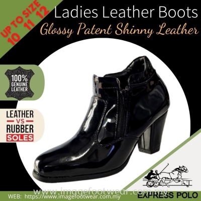 EXPRESS POLO GLOSSY PATENT SHINNY LEATHER 2.5inch LADIES BOOT CUT-LL-90437-S/BLACK Colour