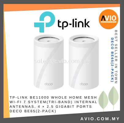 TP-LINK BE11000 Whole Home Mesh Wi-Fi 7 System(Tri-Band) Internal Antennas Deco BE65(2-pack)