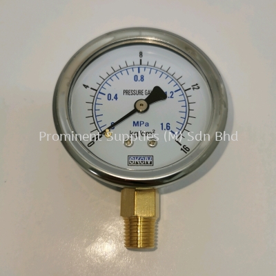 2 1/2'' Dial Pressure Gauge | Bottom Connection 1/4'' | Reading 0 - 1.6 MPa or 0 - 16 kg/cm2 | Stainless Steel Casing | Brass Connector 