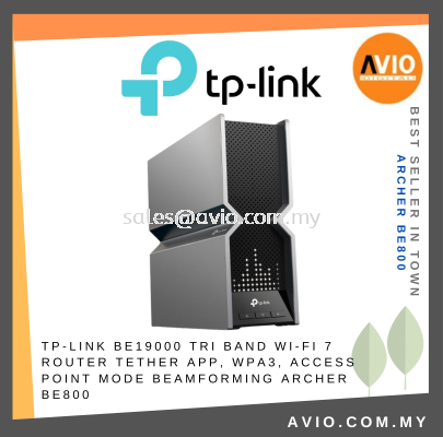 TP-LINK BE19000 Tri Band Wi-Fi 7 Router Tether App, WPA3, Access Point Mode Beamforming Archer BE800