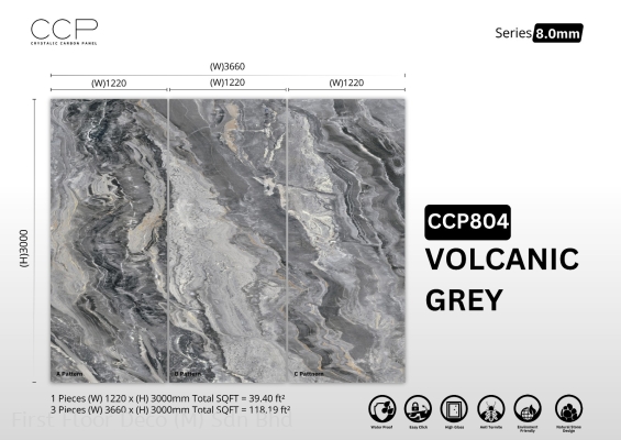 CRYSTALIC CARBON PANEL 8mm - FLUTED WALL PANEL - CCP804 VOLCANIC GREY - SIZE