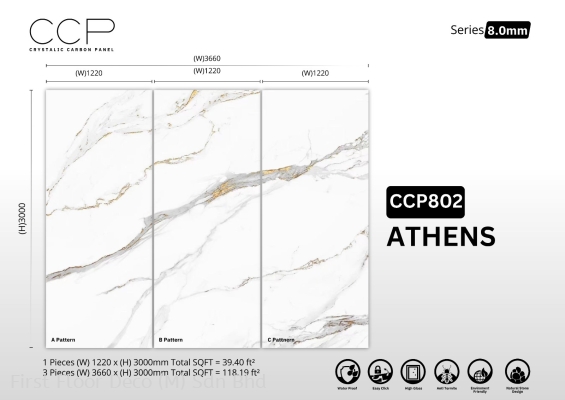 CRYSTALIC CARBON PANEL 8mm - FLUTED WALL PANEL - CCP802 ATHENS - SIZE