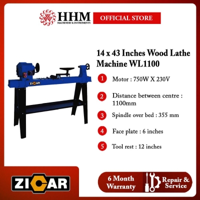 ZICAR Wood Lathe Machine C/W 4" C-Type Wood Turning Chuck & 8pcs Hss Chisel Set - WL1100 