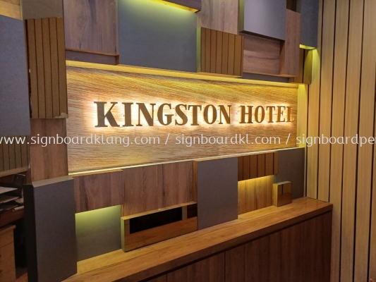 Kingston Hotel Stainless Steel Gold Mirror Box Up 3D LED Backlit Lettering Signage At KL 
