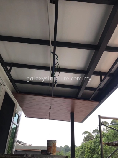 Before and After Progress Done - To Fabrication and Install C Channel Frame Awning Acp with Pu Ceiling Panel with C Channel Structure Support- Rawang 