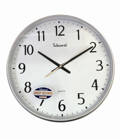 Telesonic Quartz Movement Silver Plastic Case White Dial Wall Clock Q3644-1