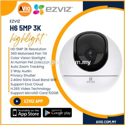EZVIZ 5MP 5 Megapixel 3K Wi-Fi Wireless Motorized Pan Tilt 360 IP Network CCTV Camera Human Detect Color Vision H6 5MP