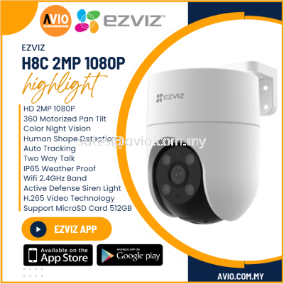 Ezviz 2MP 2 Megapixel Wi-Fi Wifi Wireless IP65 PT CCTV Camera Night Vision Smart Tracking Two Way Talk Micro SD H8c 2MP