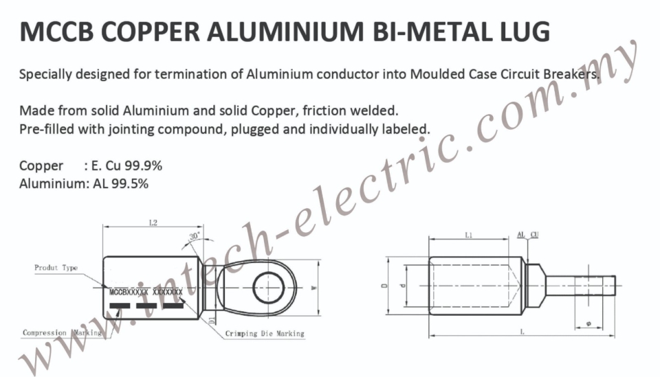 MCCB Copper Aluminium BI-Metal Lug  Copper Aluminium Cable Lug Cable Lug