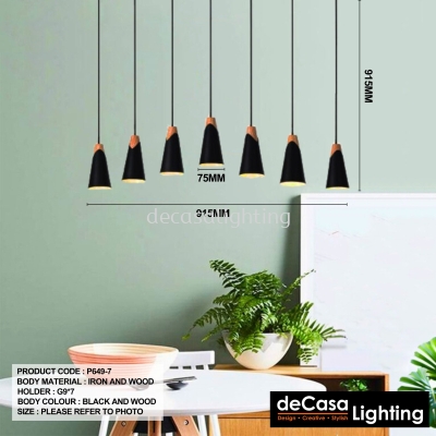 BLACK PENDANT WOOD CEILING LIGHT (P649-7)