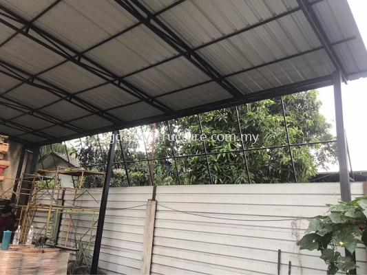 Before and After Job Done: To Fabrication, Supply and Install Factory Awning Metal Deck Paint - Telok Gong