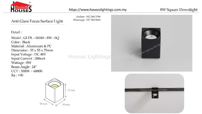 06040-8W BK-SQ 48V LED-3C(DIMMABLE) MAGNETIC TRACK