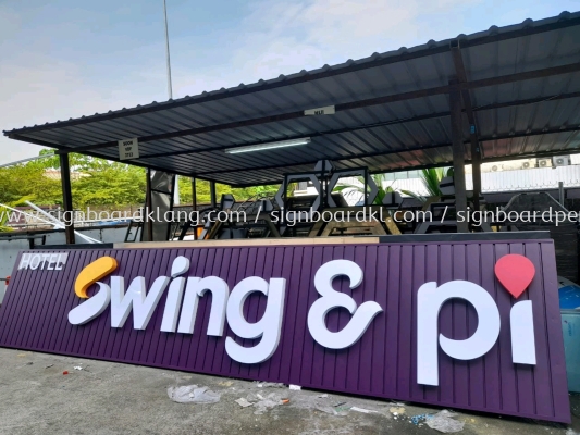 Swing & Pillows Hotel Aluminium Trim Base With 3D Box Up LED Frontlit Lettering Signage At Pudu