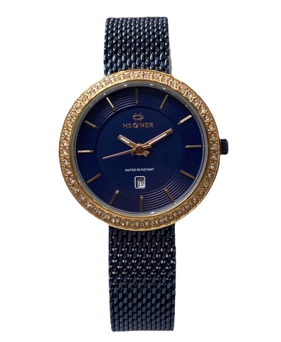 Hegner Fashion Gosegold Case Blue Stainless Steel Mesh Band Ladies Watch 8-164722LBPR