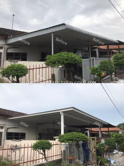 Progress Before and After Done: 1)To Demolish All Old Awning 2)To Washing, Repair Plaster Cement the Hole Wall and Waterproofing 3)To Fabrication, Supply and Install New Pergola Acp Awning Paint - Klang