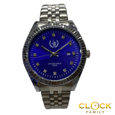 United Polo Club Blue Dial Date Display Stainless Steel Band Men Watch GSS-4013-BL