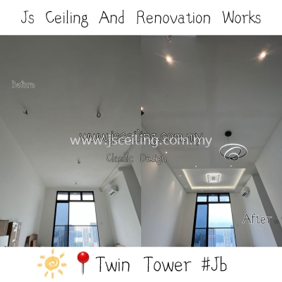 Cornice Ceiling Design #Twin Tower #Jb Custom #Living Hall Classic Design#included Wiring #Led Downlight #Led strip #and in installation #Free On-site Measurement #Free on-site Quotations ..