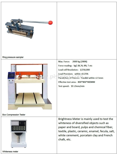 Ring Pressure sampler,Box Compression tester & Whiteness meter